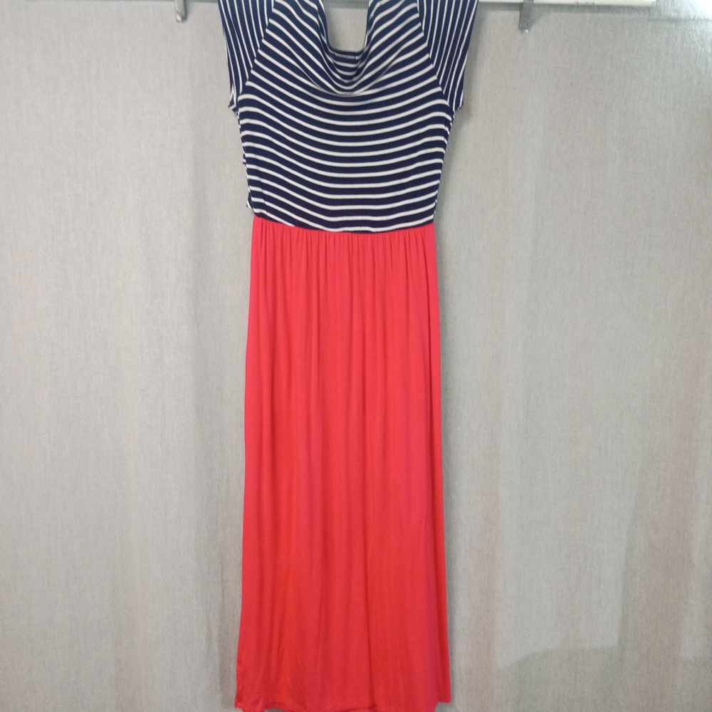 Cherry On Top Size XL Striped Navy & White Top Coral Maxi Dress - Picture 3 of 3